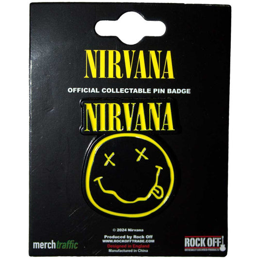 Nirvana Pin Badge: Logo & Happy Face Cut-Out